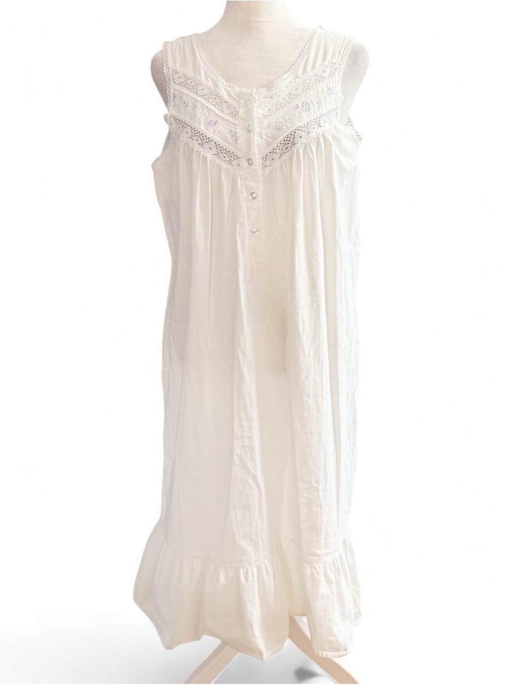 Vintage Ashley Taylor White Cotton Nightgown, Floral Embroidered Lace Yoke
